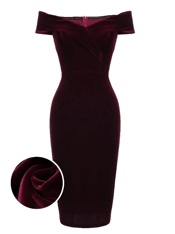 Score Huge Discounts Today!Wine Red 1960s Velvet Bodycon Vintage Dress