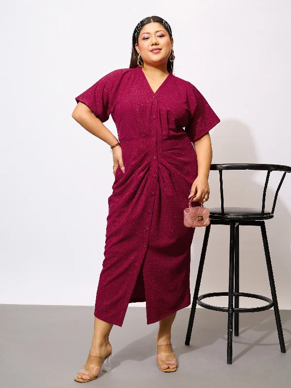 The Best Offers Are Here!Women Maroon Glitter Front Button Bodycon Dress