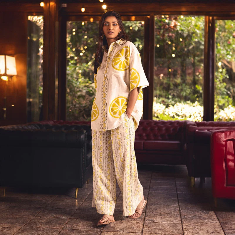 Price Drops You’ll Love!Price Drops You’ll Love!Kala Cotton Pants For Women | Double Side Pocket | Lemon Slice Printed | Yellow