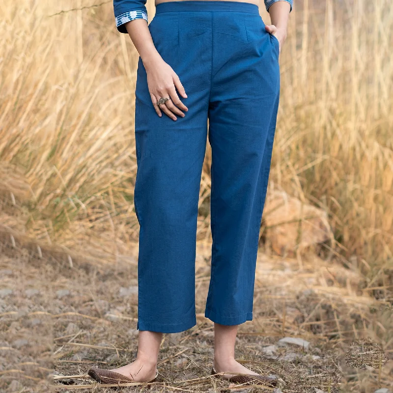 Best Price of the Season!Cotton Straight Pants for Women | Indigo Blue