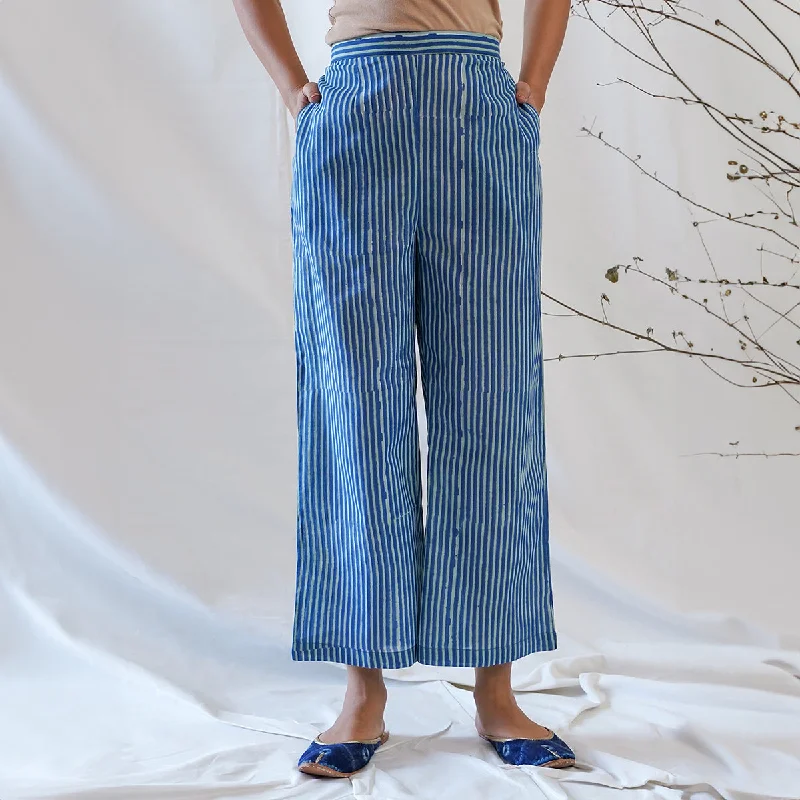 Exclusive Deals Just for You!Mulmul Cotton Pajama Pants for Women| Straight | Blue