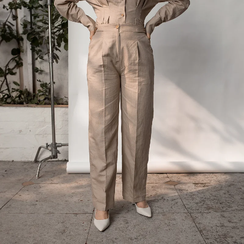 Get Ready to Save!Get Ready to Save!Hemp Cotton Pleated Pants for Women | Straight-Legs | Beige