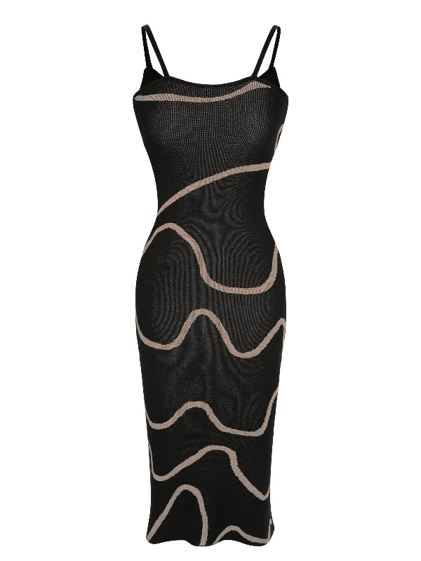 Shop More, Spend Less!Black 1960s Knit Spaghetti Straps Bodycon Dress