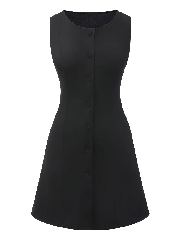 Don’t Wait – Shop Today!Black 1960s Solid Button Sleeveless Bodycon Dress