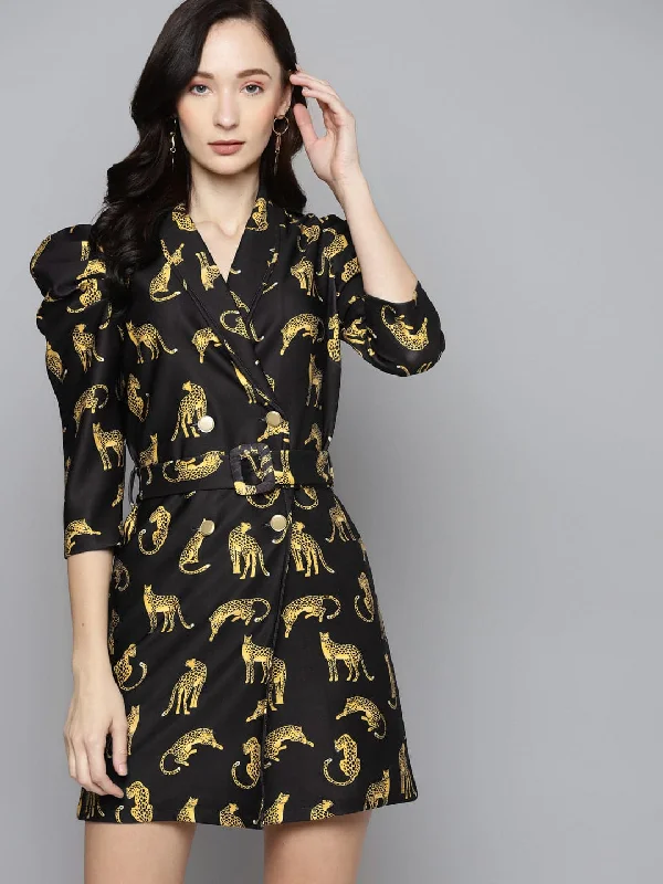 Exclusive Deals Just for You!Black Scuba Cheetah Blazer Dress