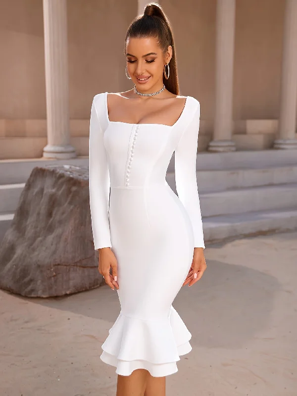 Enjoy Huge Discounts Now!Bodycon Square Neck Mermaid Dress, Elegant Long Sleeve Dress For Party & Banquet, Women's Clothing Enjoy Huge Discounts Now!Bodycon Square Neck Mermaid Dress, Elegant Long Sleeve Dress For Party & Banquet, Women's Clothing