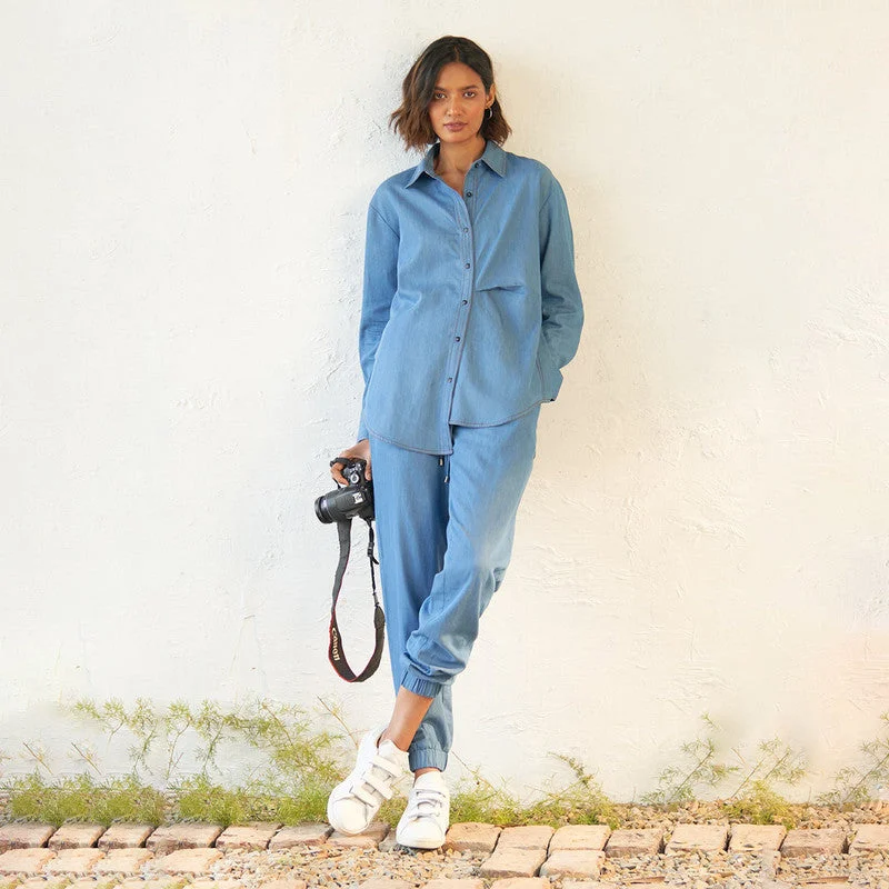 Every Deal is a Steal!Cotton Denim Jogger Pants for Women | Blue