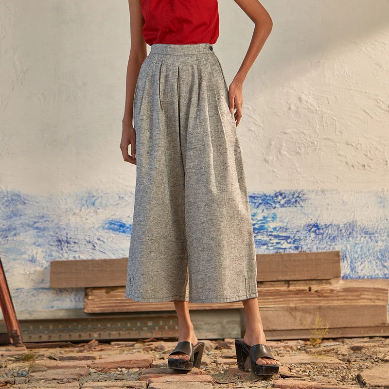 Bigger Savings, Better Shopping!Textured Cotton Culottes Pants for Women | Grey