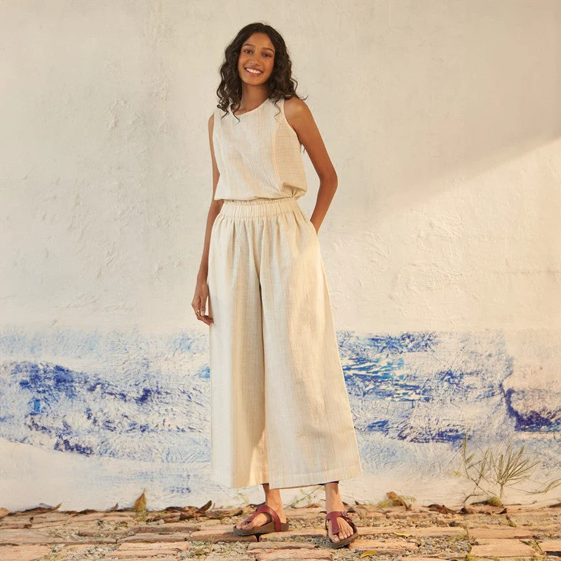 Save More with Every Purchase!Textured Cotton Flared Pants for Women | Beige