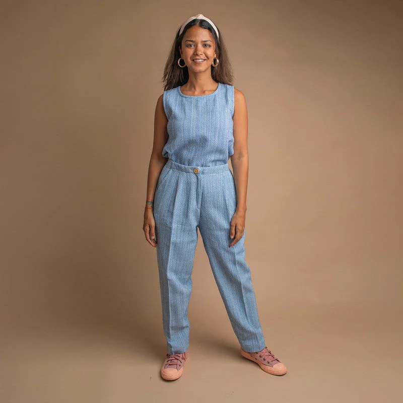 Unlock Huge Savings Now!Cotton Pleated Pants For Women | Handwoven | Cobalt