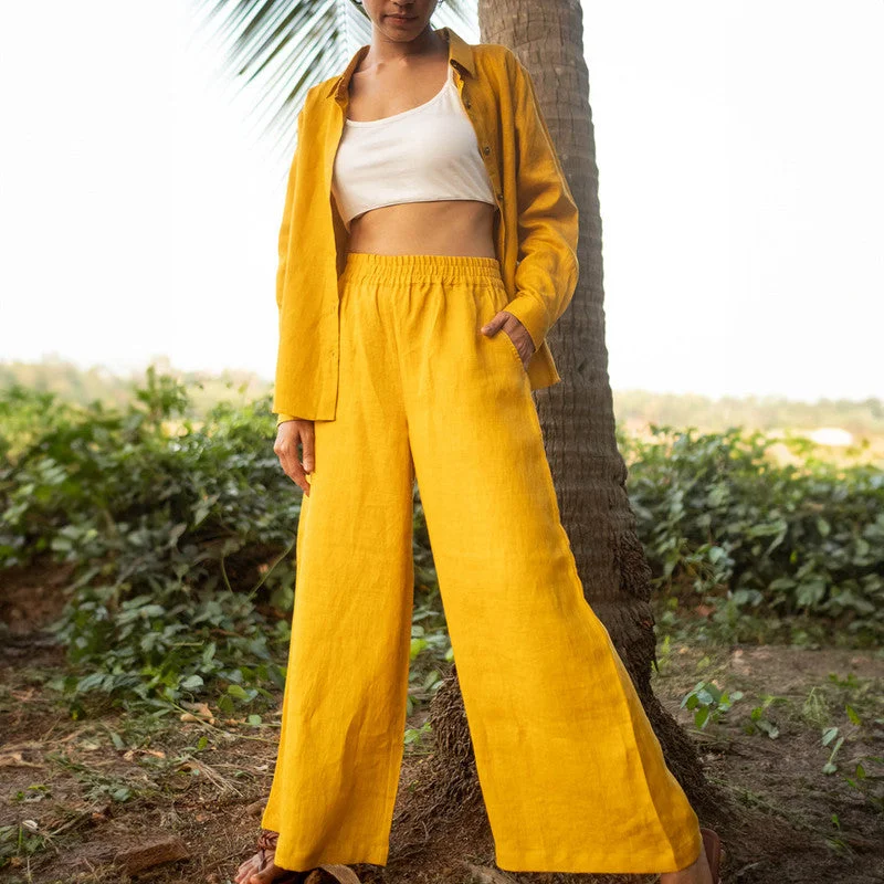 Score Huge Discounts Today!Linen Oversized Pants for Women | Mustard