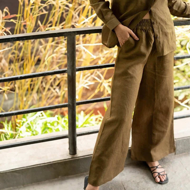 More Discounts, More Joy!Linen Pants for Women | Olive Green | Oversized