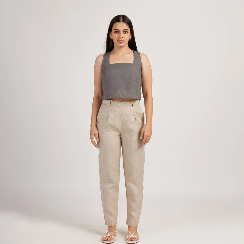 One Click Away from Big Savings!One Click Away from Big Savings!Linen Trouser Pants for Women | Pleated | Beige