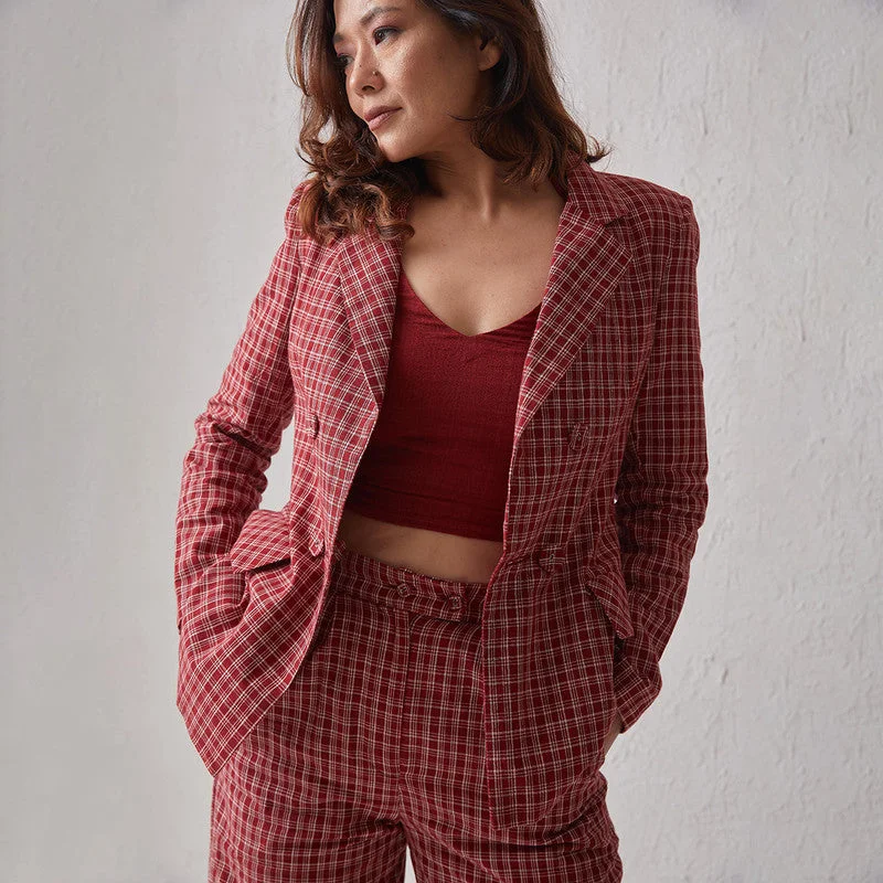 Limited Edition, Limited Price!Cotton Blazer | Checkered | Red