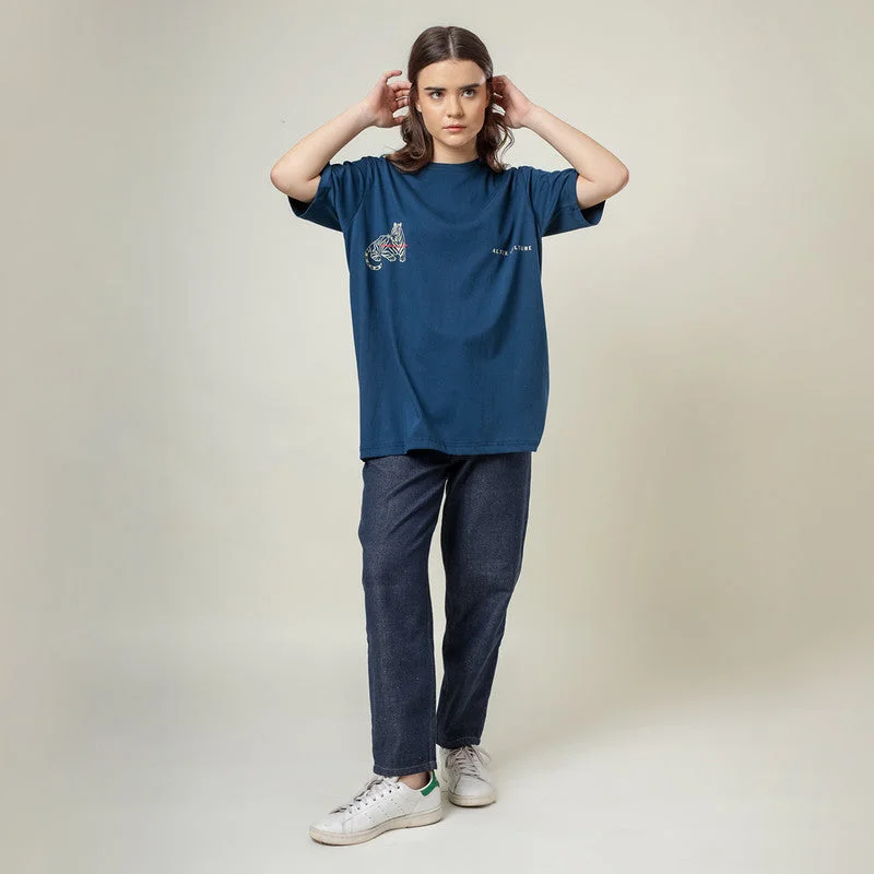 Today Only – Don’t Miss It!Organic Cotton Oversized T-Shirt for Women | Blue | Crew Neck