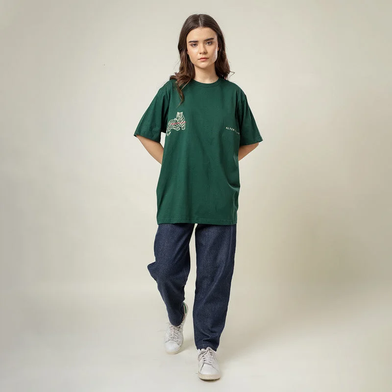 Hurry, Sale Ends Soon!Organic Cotton Oversized T-Shirt for Women | Green | Crew Neck