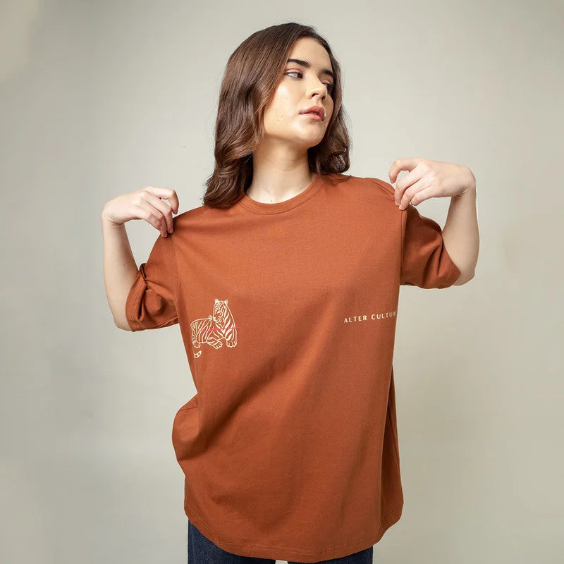 Don't Miss Out!Organic Cotton Oversized T-Shirt for Women | Rust | Crew Neck