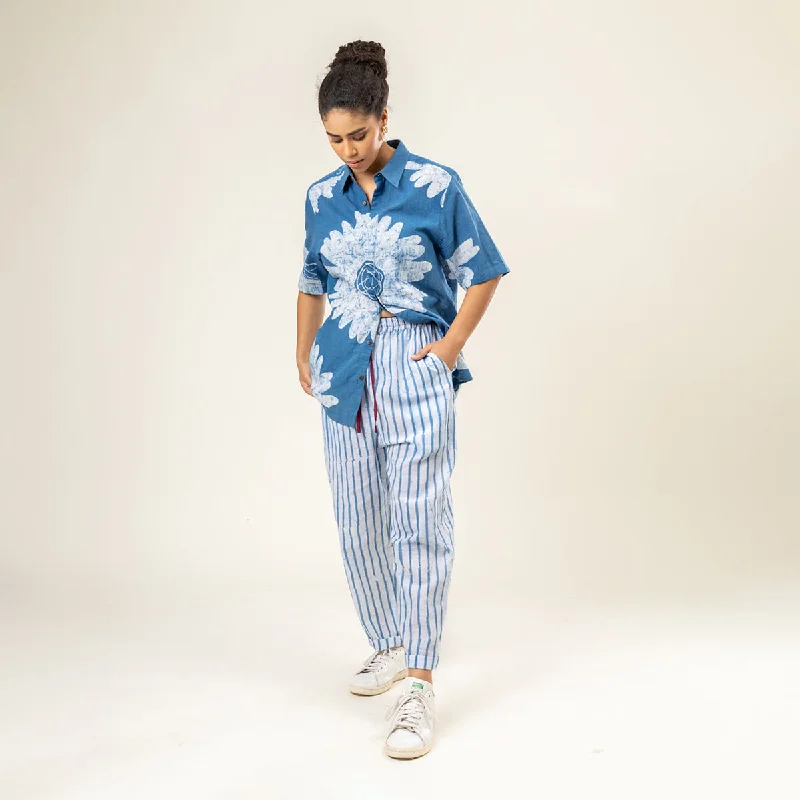Special Discounts Inside!Upcycled Cotton Black Pants for Women | Striped Print