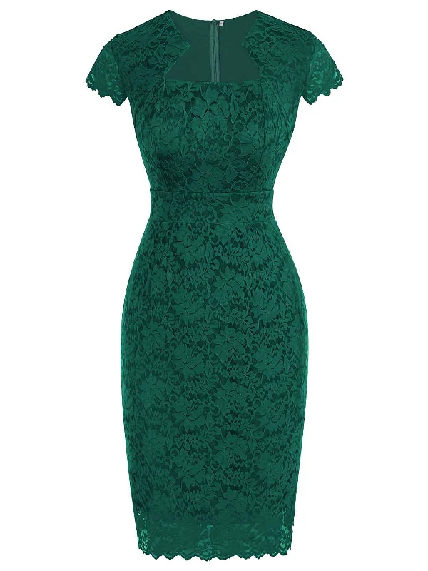 Get Ready to Save!Green 1960s Floral Solid Bodycon Dress