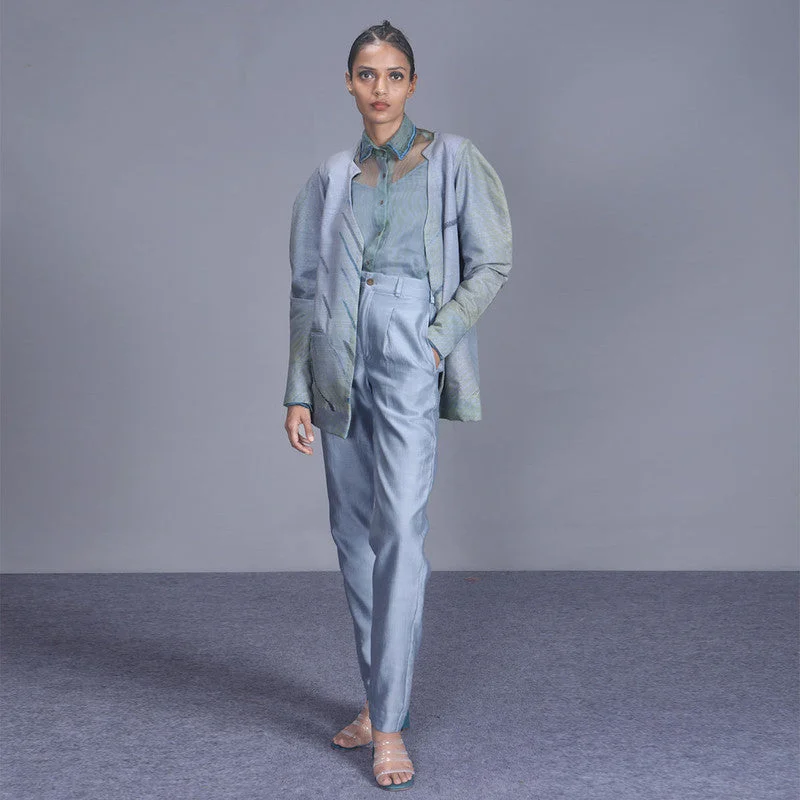 Only a Few Left – Order Now!Handwoven Chanderi Silk Blue Pants
