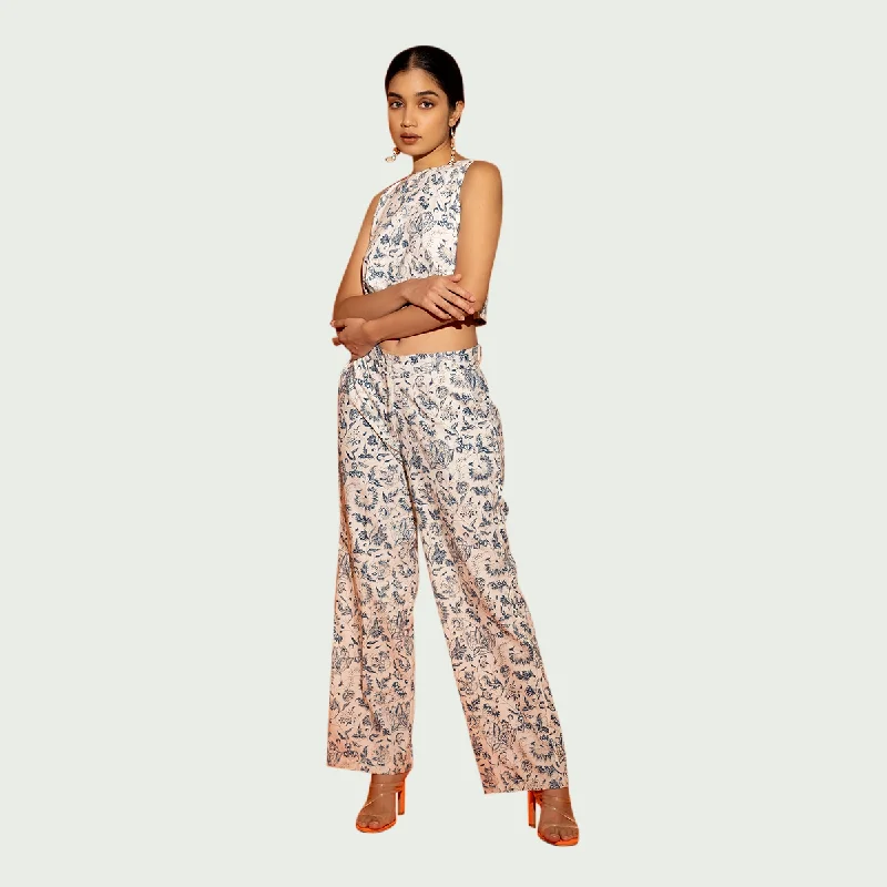 Your Exclusive Offer Awaits!Your Exclusive Offer Awaits!Cotton Floral Printed Pants | White & Blue