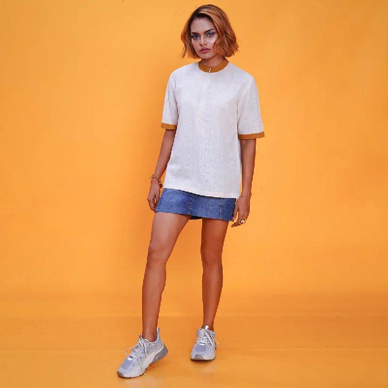 Flash Sale – Act Fast!Kala Cotton T-Shirt for Women | Off-White | Yellow Collar
