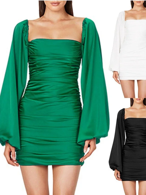 Hot Deals You Can’t Resist!Lantern Sleeves Ruched Bodycon Short Dress