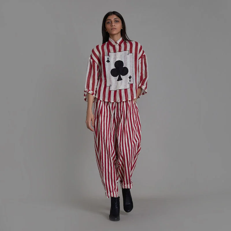 Today Only – Don’t Miss It!Cotton Linen Co Ord Set | Shirt & Pants | Striped | Red