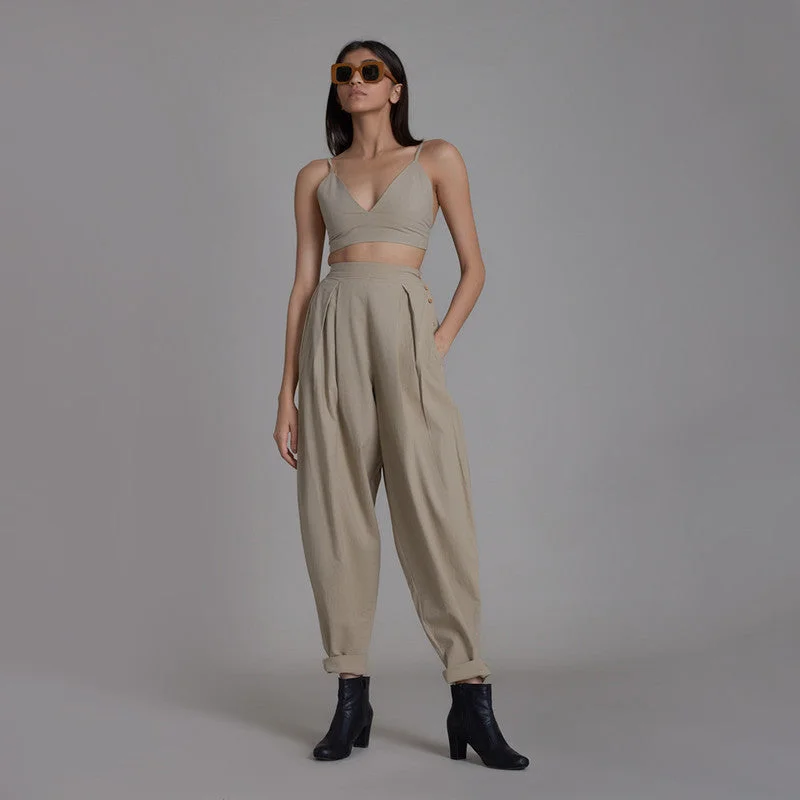 Act Fast – Limited Time Savings!Pants For Women | Pure Cotton Pleated Pants | Beige