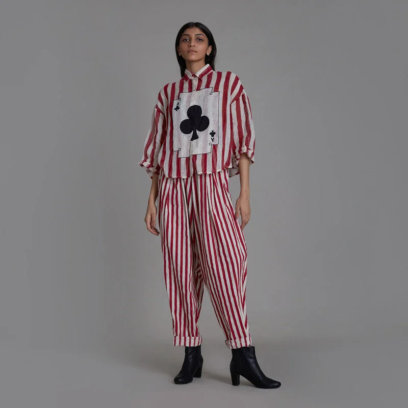Best Price of the Season!Pure Cotton Balloon Pants | Striped | Red & Oatmeal