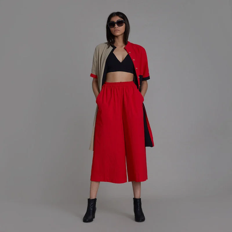 Limited-Time Price Drop!Pure Cotton Co Ord Set | Bralette Pants & Jacket | Red & Beige Limited-Time Price Drop!Pure Cotton Co Ord Set | Bralette Pants & Jacket | Red & Beige