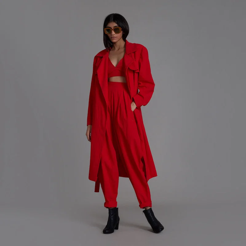 Hurry, Sale Ends Soon!Pure Cotton Co Ord Set | Bralette Pants & Jacket | Red