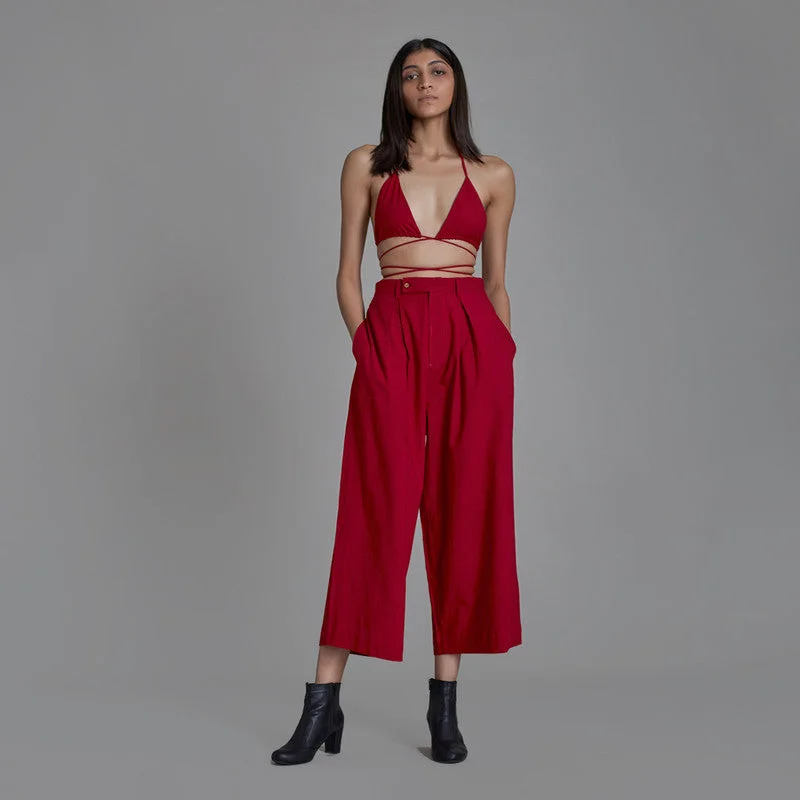 Score Huge Discounts Today!Pure Cotton Pleated Pants | Wide Leg | Red