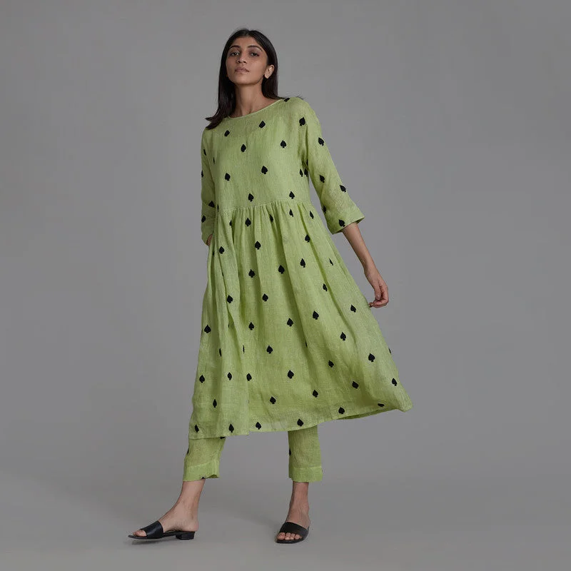 Crazy Discounts Inside!Pure Linen Co Ord Set | Dress & Pants | Spade | Green