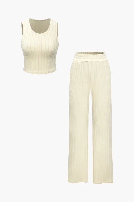 Get the Best for Less!Solid Knit Tank Top And High Waist Pants Set