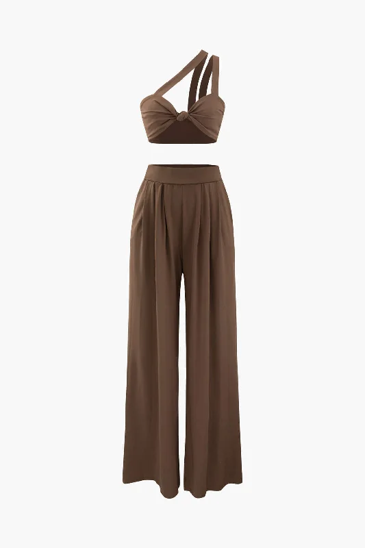 The Best Sale of the Year!Asymmetric Knotted Cami Top And Pleated Pants Set
