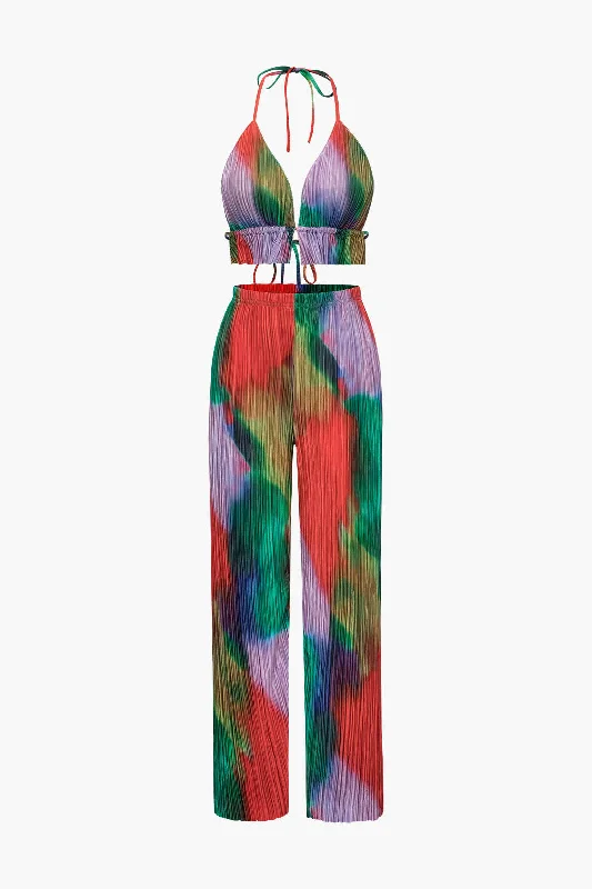 Grab Yours Before It’s Too Late!Tie Dye Plisse Halter Top And Pants Set