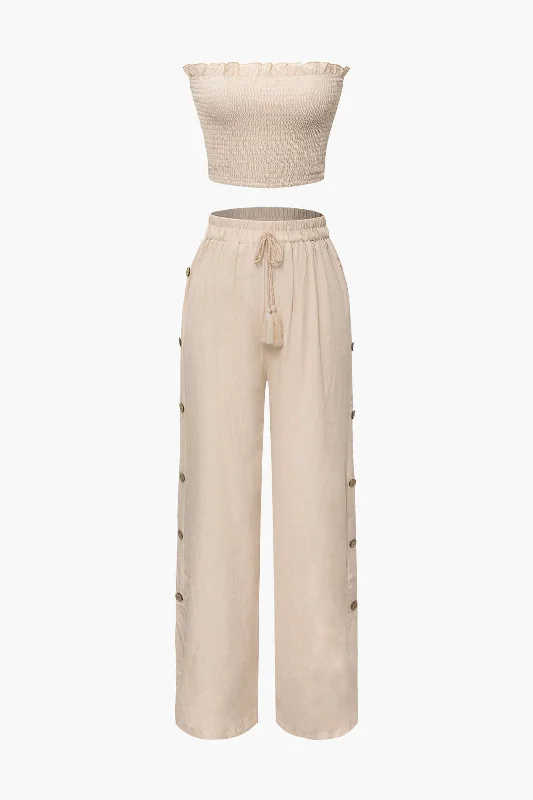 Savings You Can’t Ignore!Smocked Tube Top And Side Button Pants Set