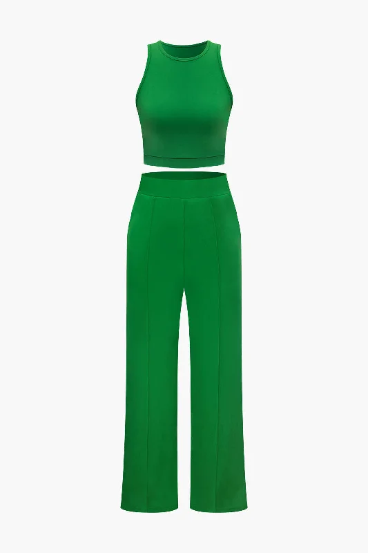 One Day Only – Huge Savings!Round Neck Tank Top And Pleated Pants Set
