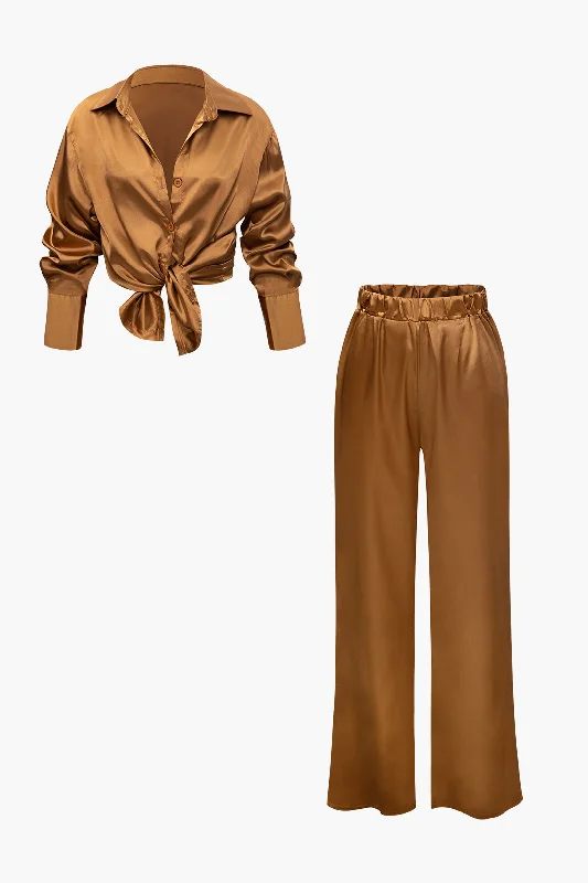 Shop Smart, Save Big!Satin Button Up Long Sleeve Shirt And Pants Set
