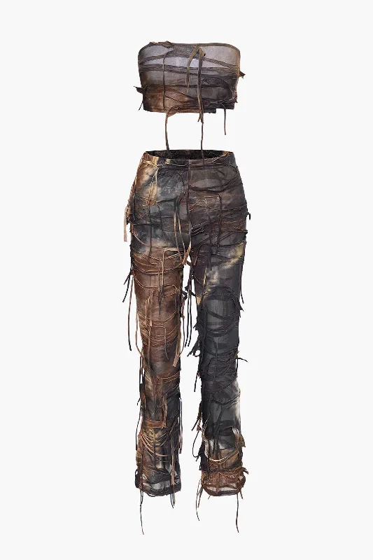 Don’t Wait – Deals Won’t Last!Tie Dye Distressed Tube Top And Skinny Pants Set