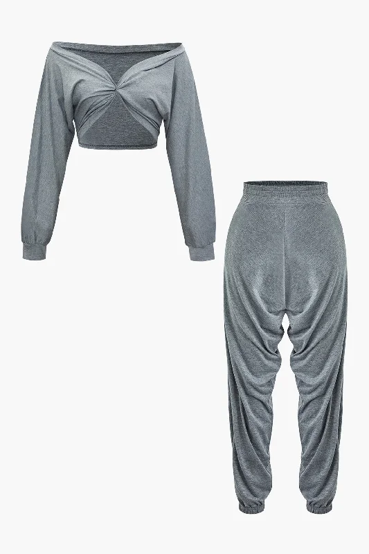 Your Shopping Spree Starts Here!V-neck Twist Front Long Sleeve Top And High Waist Sweatpants Set Your Shopping Spree Starts Here!V-neck Twist Front Long Sleeve Top And High Waist Sweatpants Set