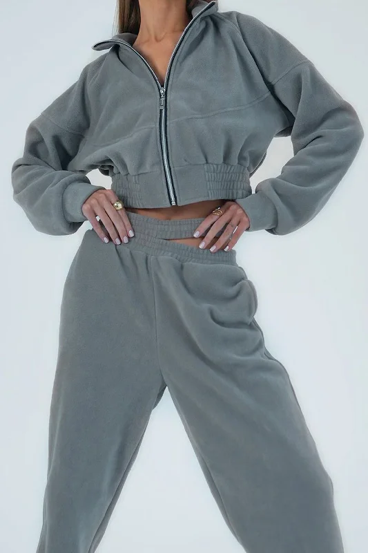 Your Chance to Save is Now!Polar Fleece Stand Collar Zip Up Sweatshirt And Cut Out Waist Pants Set Your Chance to Save is Now!Polar Fleece Stand Collar Zip Up Sweatshirt And Cut Out Waist Pants Set