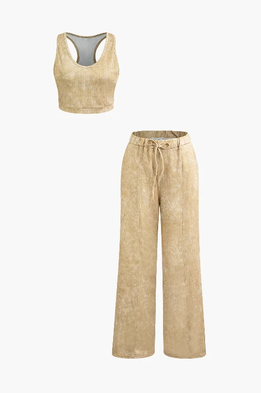 Shop More, Spend Less!U Neck Knit Tank Top and Wide Leg Pants Set