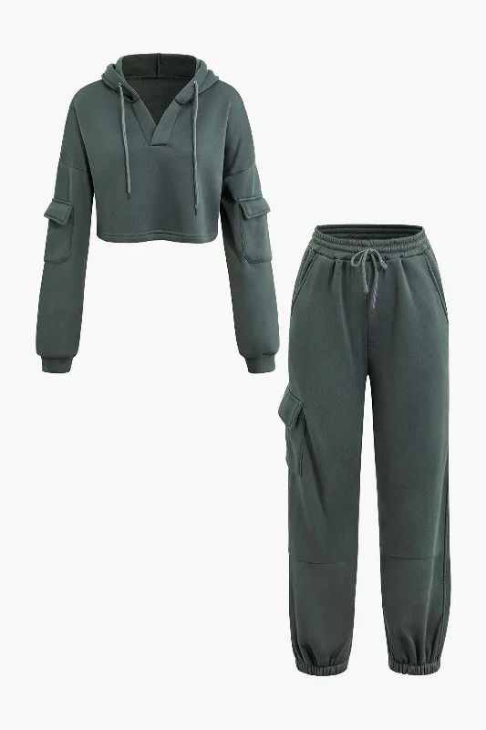Get It Before It’s Gone!V-neck Long Sleeve Pocket Hooded Sweatshirt And Sweatpants Set Get It Before It’s Gone!V-neck Long Sleeve Pocket Hooded Sweatshirt And Sweatpants Set