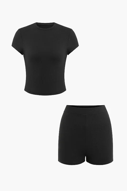 Shop More, Spend Less!Solid Round Neck T-shirt And Shorts Set