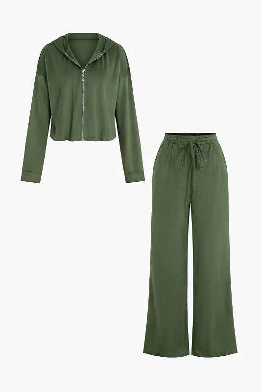 Price Drops You’ll Love!Velvet Zip Up Hooded Sweatshirt And Drawstring High Waist Wide Leg Pants Set Price Drops You’ll Love!Velvet Zip Up Hooded Sweatshirt And Drawstring High Waist Wide Leg Pants Set