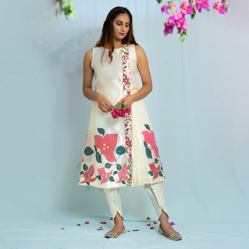 Hot Deals You Can’t Resist!Silk Printed Kurta with Dhoti Pants | Off-White