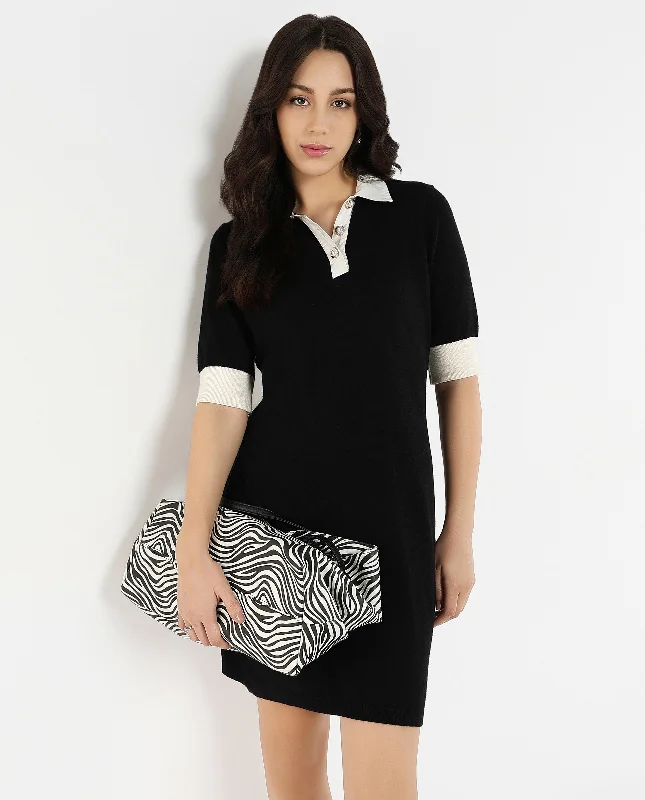 Your Exclusive Offer Awaits!Rareism Women Nitu Black Viscose Nylon Fabric Short Sleeve Collared Neck Button Closure Bodycon Knee Length Plain Dress Your Exclusive Offer Awaits!Rareism Women Nitu Black Viscose Nylon Fabric Short Sleeve Collared Neck Button Closure Bodycon Knee Length Plain Dress