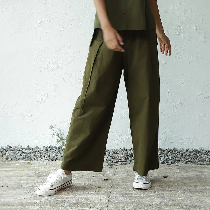 Mega Sale Happening Now!Cotton Poplin Pants for Women | Military Green | High-Rise Mega Sale Happening Now!Cotton Poplin Pants for Women | Military Green | High-Rise